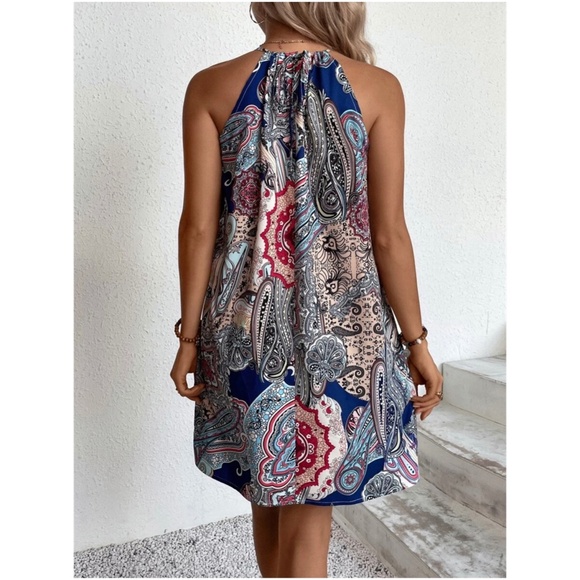 Boho Floral Paisley Halter Mini Dress - Picture 3 of 13